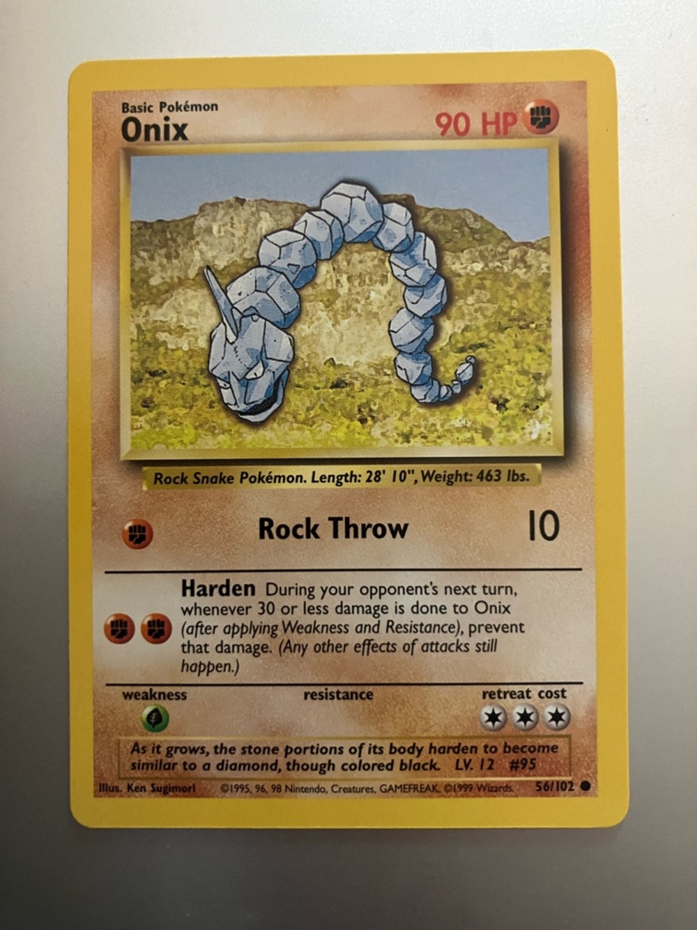 Base Set Onix #56 Vintage Pokemon Card